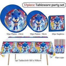 Sonic the hedgehog Birthday Tablecloth set plate napkins cups balloon decoration