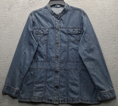 Classic Elements Trucker Jacket Womens XL Blue Denim Long Sleeve Button Front
