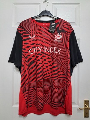 Castore Sarazenen Rugby Training T-Shirt Herren 3XL P2P 27'' rot schwarz kurzarm neu mit Etikett