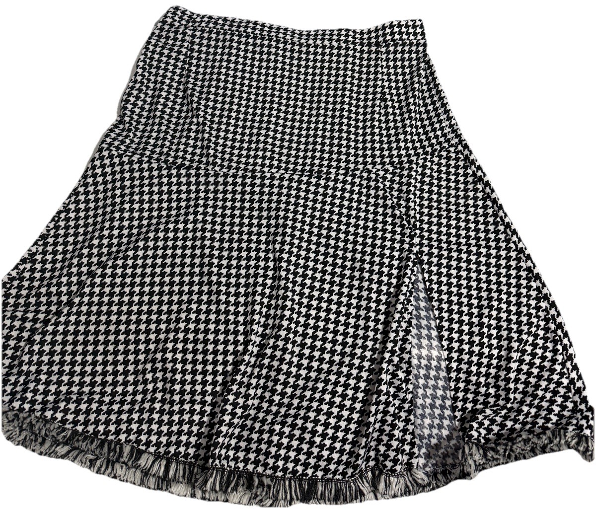 Houndstooth Midi Skirt 4XL Black & White Comfort waistband side slit essential-image