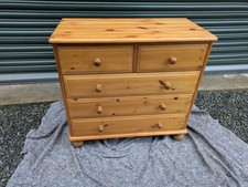 CHEST OF DRAWERS Classic Pine 5 Drawer Chunky Farmhouse Bun Handles 2-Over-3