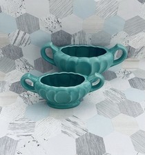 Dee Cee Ornament Mantle Vase Stoneware England Turquoise Green Handled