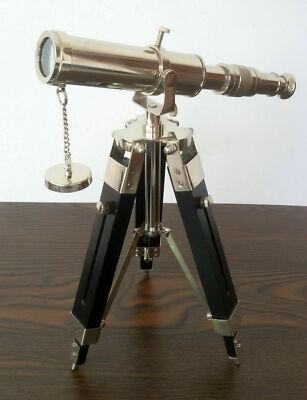 Nautical Navy Silver Brass Telescope Spy With Tripod Marine Spyglass Decor Gift