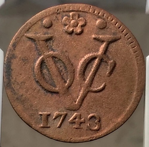 NETHERLANDS INDIES VOC 1743 HOLLAND DUIT KM70 scarce date
