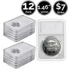 12 Pack 1.46 IN 37 mm Slab Coin Snap Holders For $7 Dollar Silver Strike Token