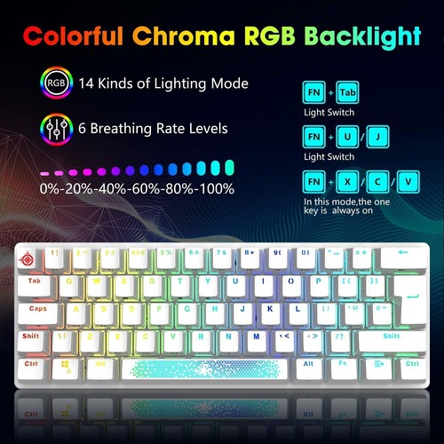 AU 60% RGB Wired Mechanical Gaming Keyboard and Mouse Blue Red Switch PC PS4 Mac - Picture 8 of 23