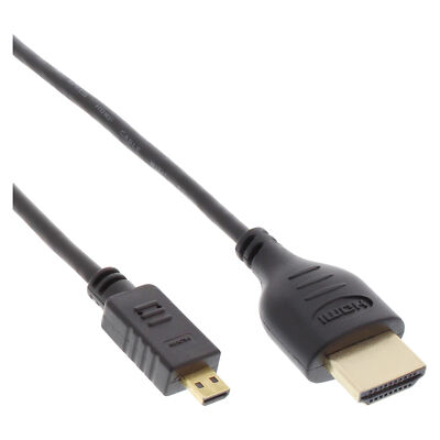 InLine  HDMI Superslim Kabel A an D, HS mit Eth., Premium, schwarz / gold, 1m
