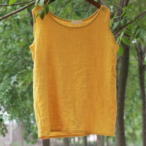 Lady Linen Cotton Tank Top Camisole Loose Plain Sleeveless Basic T-shirt Casual - Photo 1/15