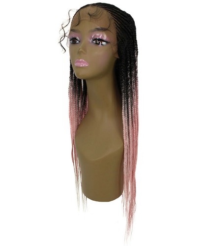 Straight 29 in 5X3 Hand Tied Lace Braid Wig, Black to Light Pink Ombre - Picture 2 of 11