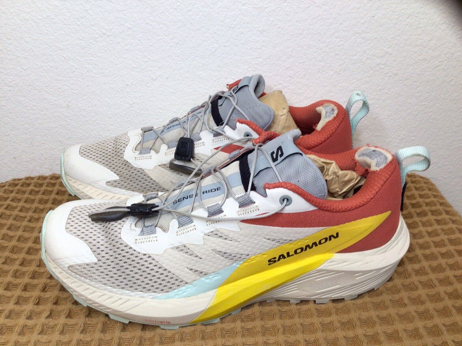 Zapatos para correr Salomon Sense Ride para mujer 5 talla 8 gris amarillo senderismo
