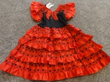 NEW GIRLS RED  BLACK FLAMENCO DANCER COSTUME DRESS SIZE 2