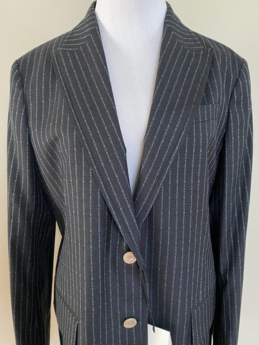 NWT Gucci Lettered Logo Pinstripe Dark Gray Wool Blue Blazer Jacket 46 10 $3290 - Picture 3 of 12