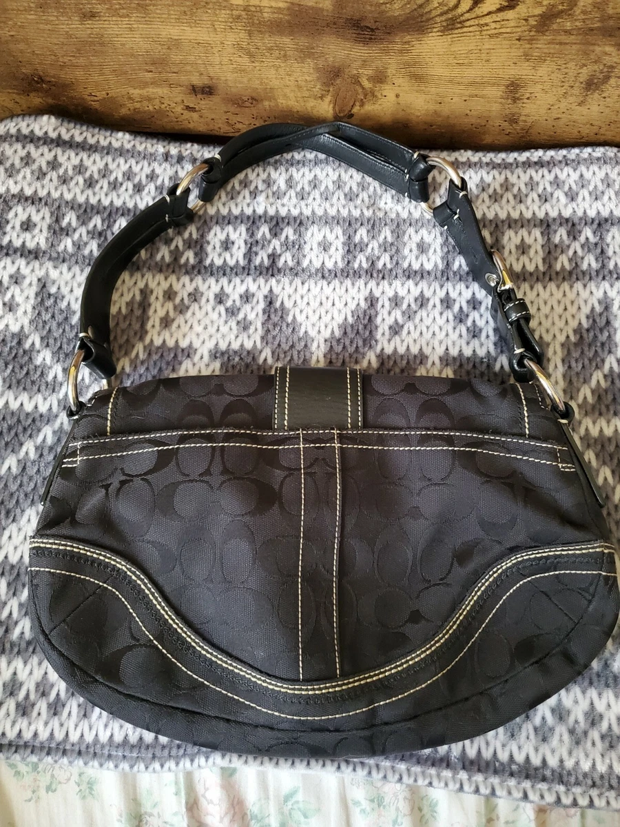 COACH 10603 Black Canvas Leather Signature Handbag Purse