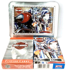 Vintage Harley Davidson Bicycle Playing Cards With Collector Tin Set Of 2 Decks