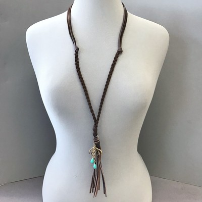 Silver Chain Leather Fringe Tassel Deer Antler Bohemian Pendant Necklace