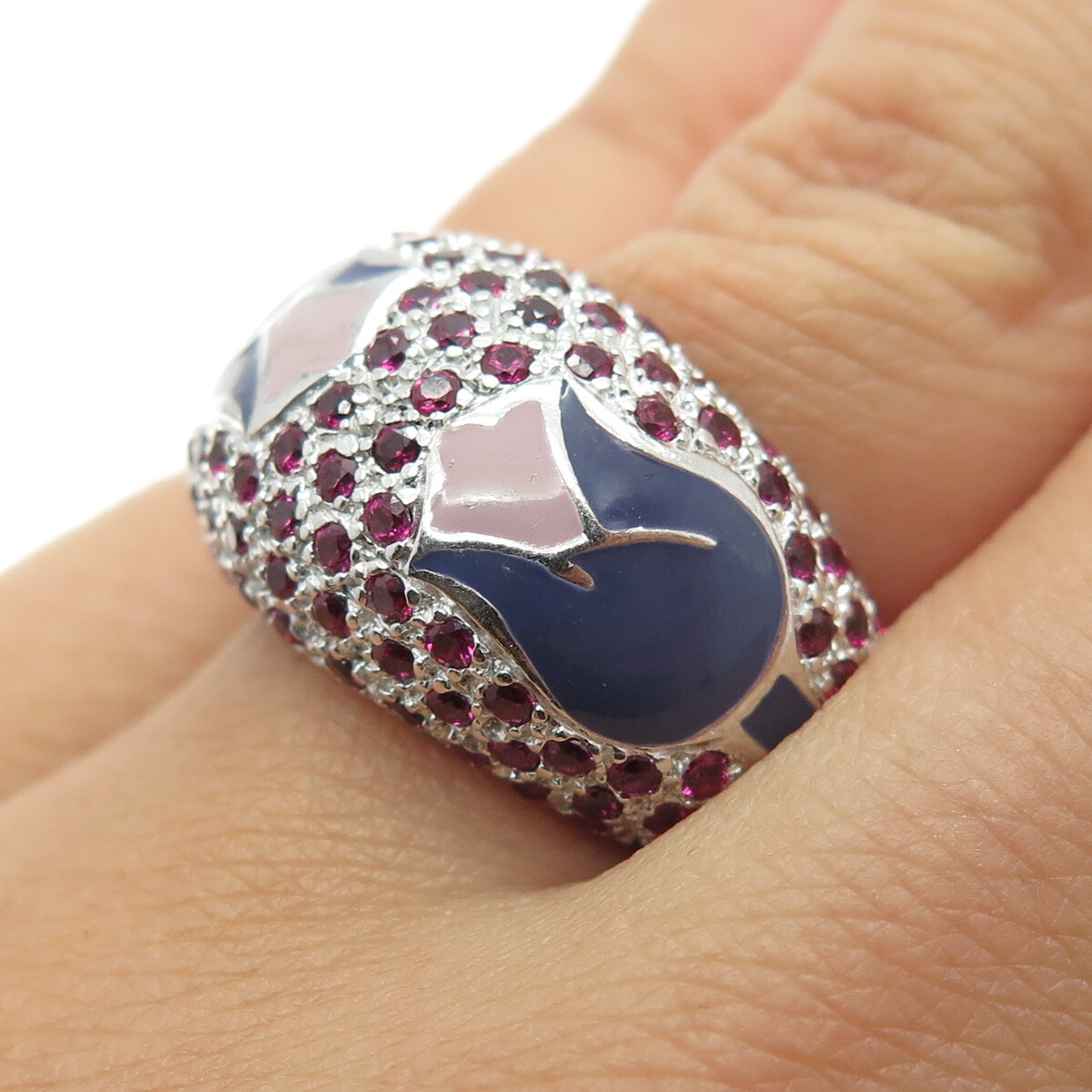500 Silver Enamel & Lab-Created Ruby Tulip Flower… - image 2
