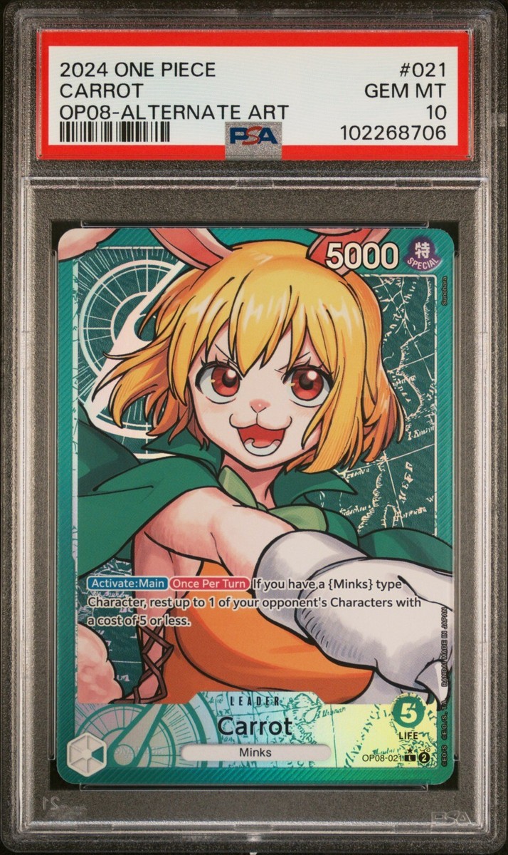 PSA 10 GEM MINT - CARROT ALT LEADER OP08-021 - ONE PIECE TWO
