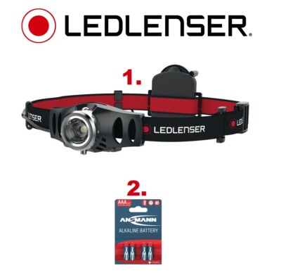Ledlenser Stirnlampe H3.2, LED-Leuchte, schwarz / 4er Pack AAA Batterien ANSMANN