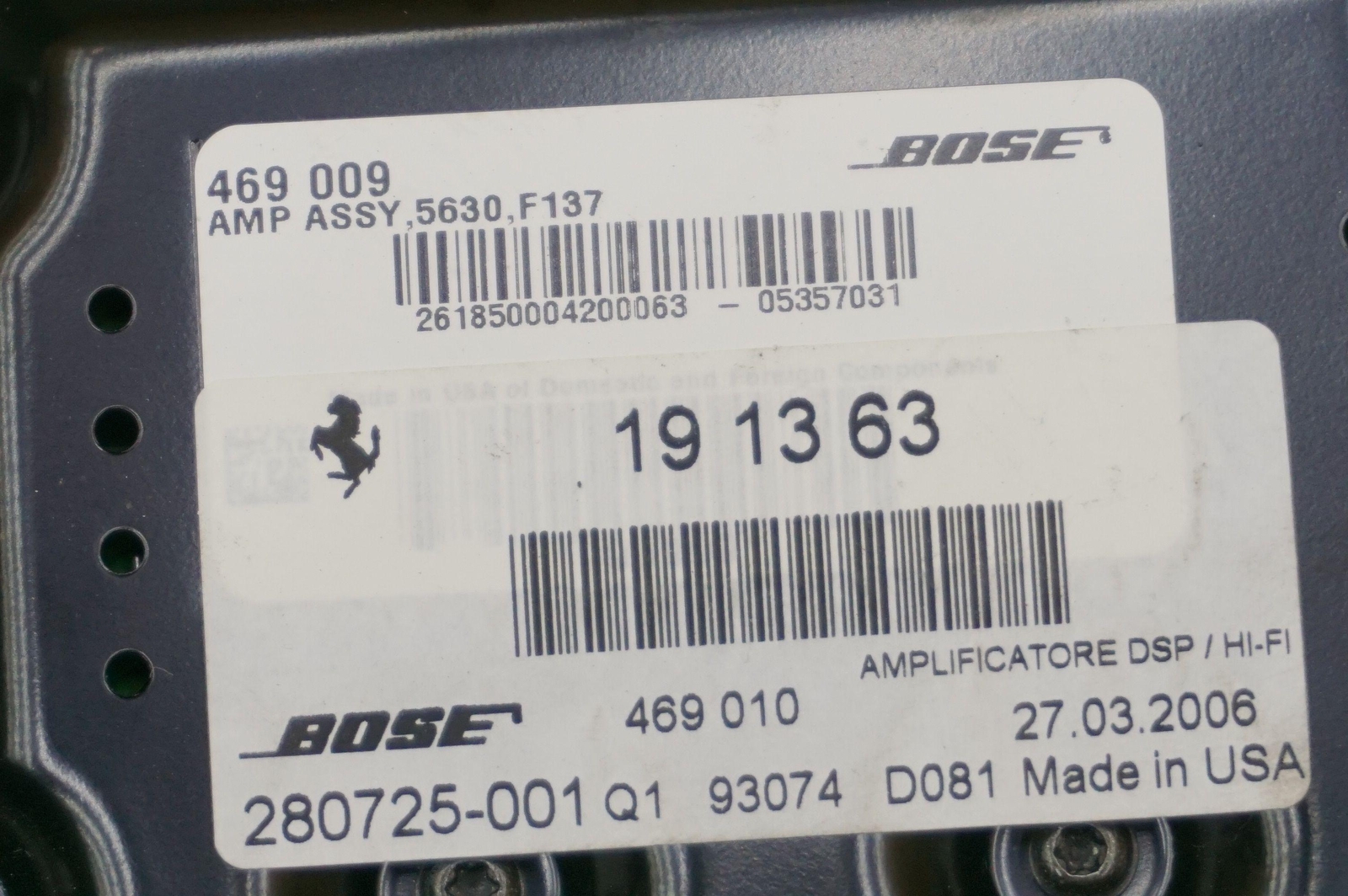 Bose Audio Sound System Amplifier Amp 191363 OEM Ferrari 612 Scaglietti Sessanta