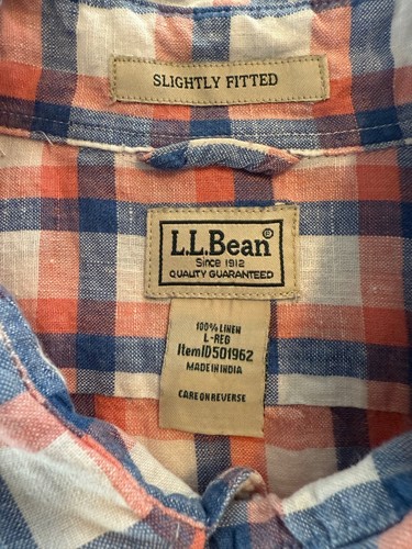 LL. Bean Men's L Slightly Fitted 100% Linen Button-Up Shirt Plaid Summer Casual - Picture 4 of 7
