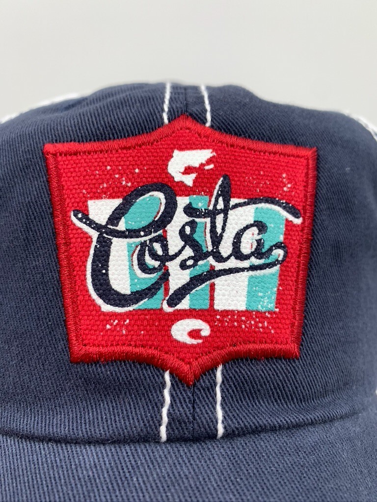 Costa Del Mar Bass Patch Trucker Fishing Hat Navy White Rodeo Mesh Strapback