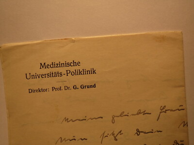 Medizinische Universitäts-Poliklinik Halle - Prof. Dr. G. Grund / Brief 1934