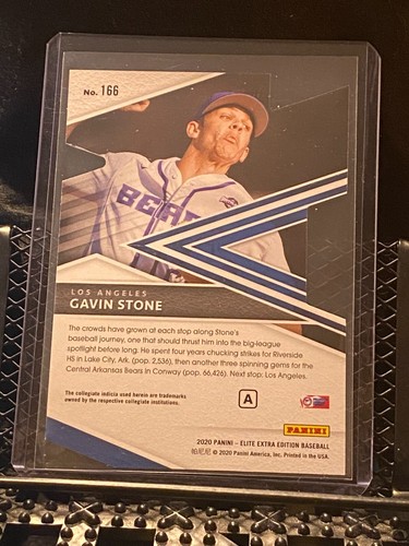 Gavin Stone 2020 Elite Extra Edition Prime Number Die-Cut #52/75 - #166 Dodgers - Picture 2 of 2