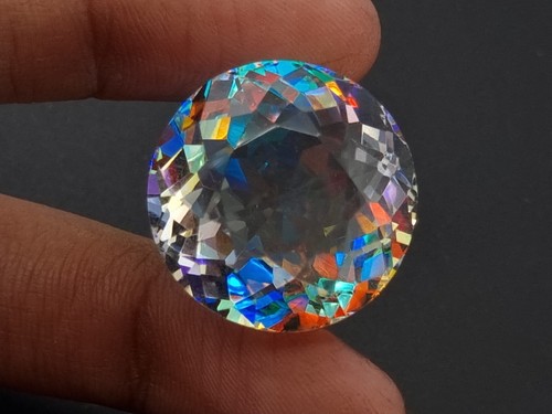 46.65 Ct Lab-Created EGL Certified Mystic Aura Quartz Round Cut Loose Gemstone - Picture 5 of 6