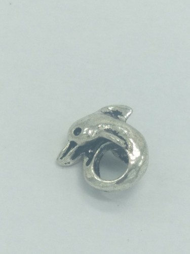 Dolphin Ocean Silver Tone Charm Slider Bead Barrel Tail Head - Picture 3 of 4
