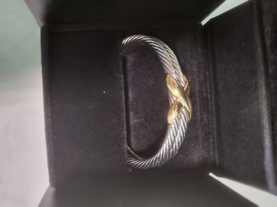 David Yurman Double Row X Sterling Silver and 14k Yellow Gold Bracelet e-11