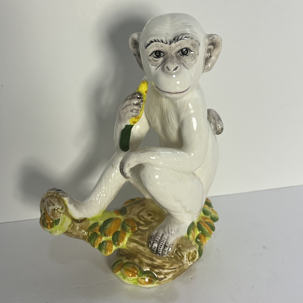 Vtg Hollywood Regency Ceramic Monkey Italian Porcelain 20th Cent 10” See Desc