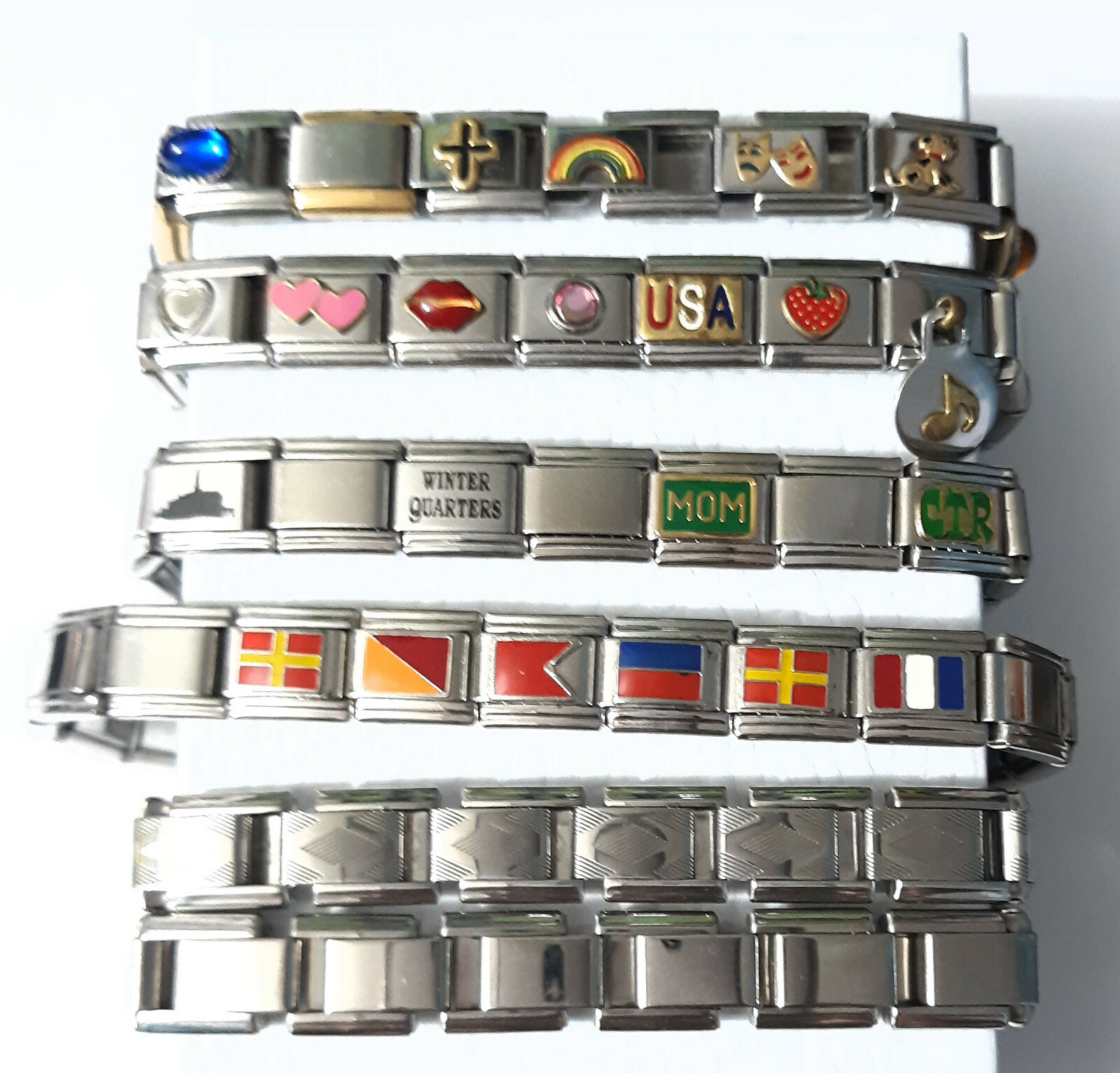 6 Stainless Steel Stretch Charm Bracelets lot, Italy B'linq Puzzle | eBay
