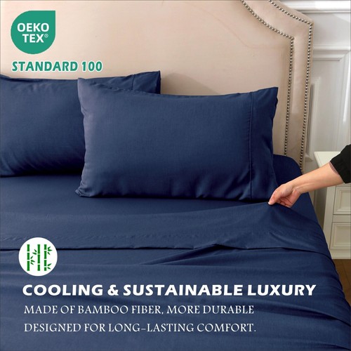 2200TC Cooling Bamboo Sheet Set Sing/KS/D/Q/King Ultra Soft Breathable Bed Set - Picture 5 of 15