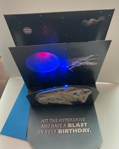 Hallmark Birthday Card ~ Star Wars THEME Millennium Falcon Lighted Musical - Picture 3 of 4