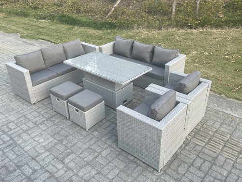Fimous PE Rattan Garden Furniture Sofa Rising Adjustable Table Set Light Grey - Picture 21 of 44