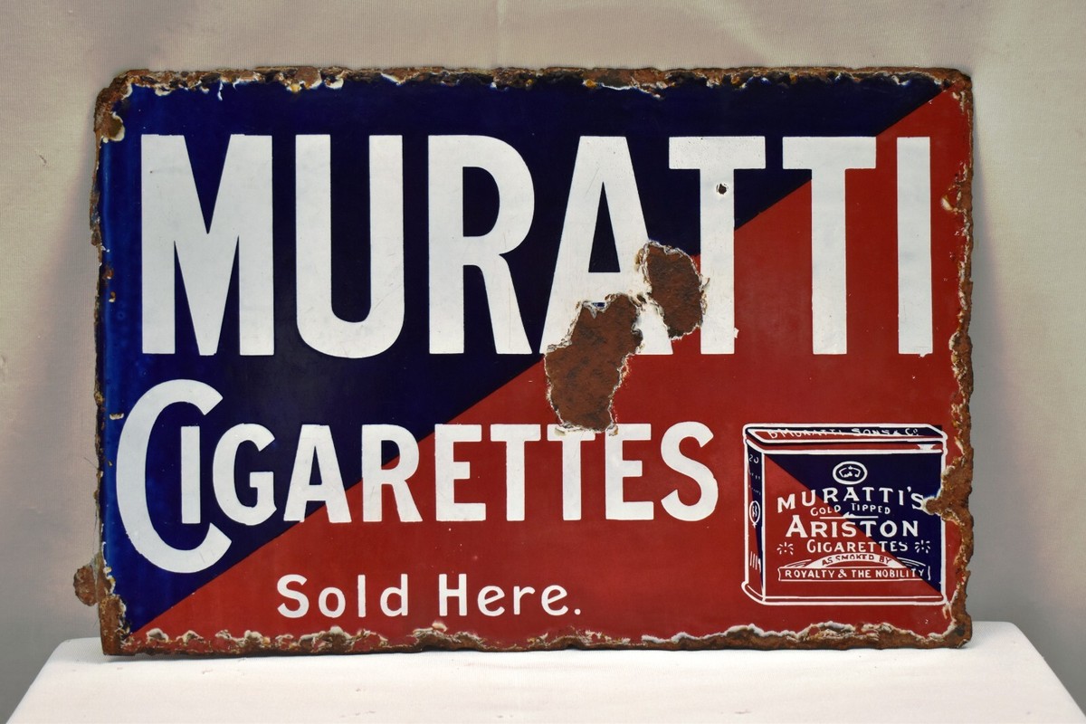 Vintage Muratti Cigarettes Double Sided Porcelain Enamel Sign 10x15in  Tobacco Ad