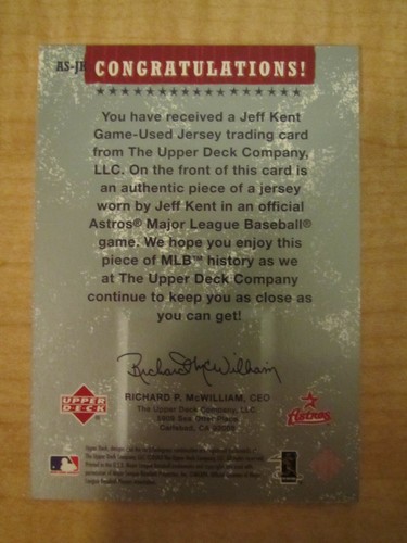2004 Upper Deck Baseball Authentic Stars Jersey Swatch Jeff Kent #AS-JK Houston - Picture 2 of 2