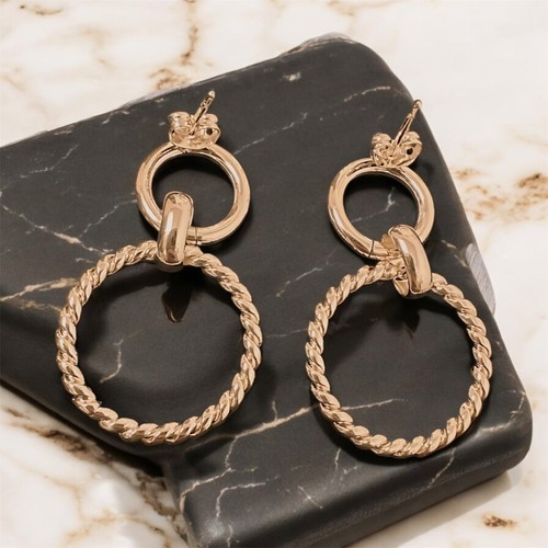 Pendientes colgantes vintage de lazo retorcido enchapados en oro de 14k para mujer - Imagen 2 de 12