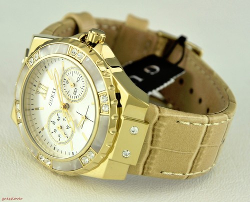 KOSTENLOSER Versand USA schicke Damenuhr GUESS Gold Leder Stahl Damen schön - Bild 5 von 6