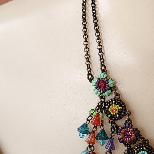Colorful Metal Enamel Necklace Chandlier Arcylic Beads Tassels Rhinestone Brass - Picture 5 of 19