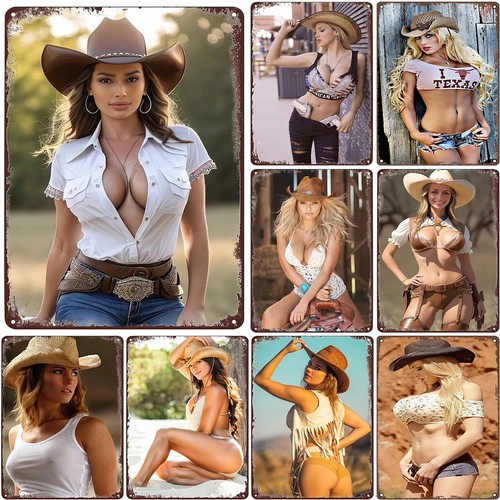 Cowgirl Metal Tin Signs Pinup Girl Sexy Woman Poster Metal Sign Wall Art Decor