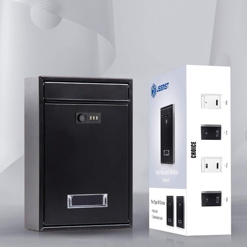 Locking Mailbox Wall Mounted Vertical– Medium, Black With Combination Lock - Picture 8 of 12