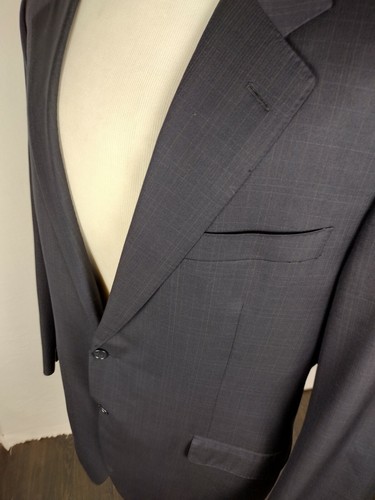Canali Mens Sz44L Navy Blue Check 100% Pure Wool Sport Coat B6 - Picture 3 of 14