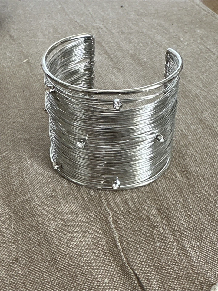 Brazalete de plata ancho de gran tamaño J CREW alambre de diamantes de imitación OFERTA 4 CARIDAD ❤️289x2 Foto 2 de 4
