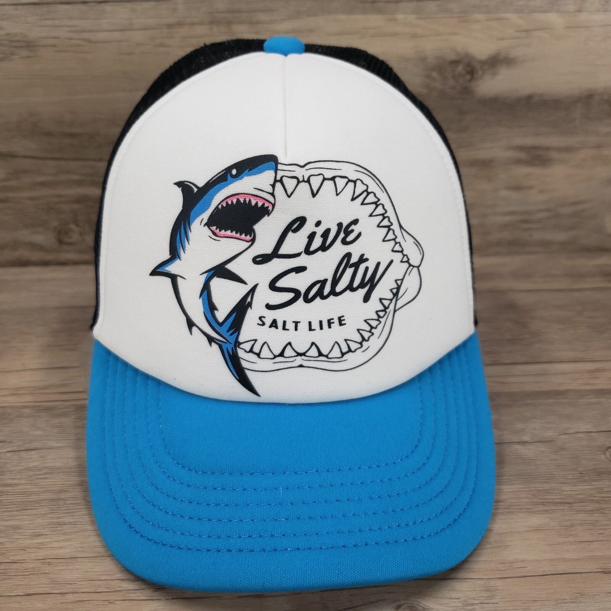 Salt Life Hat Cap Youth Size Live Salty Shark Graphic Blue White