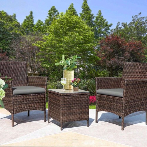 3-Piece Patio Porch Furniture Set, PE Rattan Wicker Chairs with Table for Garden - Picture 31 of 56