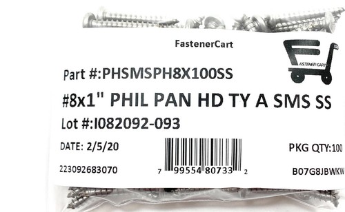 (100) #8 x 1 Stainless Steel Phillips Pan Head Sheet Metal Screws Type A - Picture 3 of 5