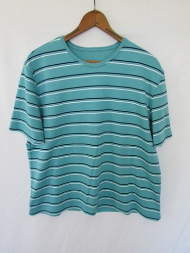 KAREN SCOTT WOMANS L blue white stripe short sleeve STRETCH SPORT T-SHIRT