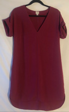 A New Day Womens S Fuchsia Cuffed Short Sleeve V Neck Shirt Dress Gold Buttons