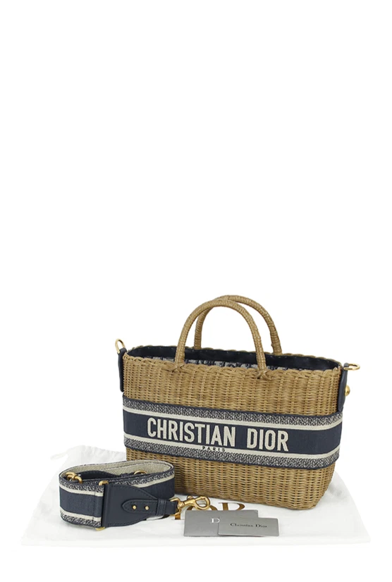 Dior Womens Oblique Wicker Basket Bag Size Leather Tote Women